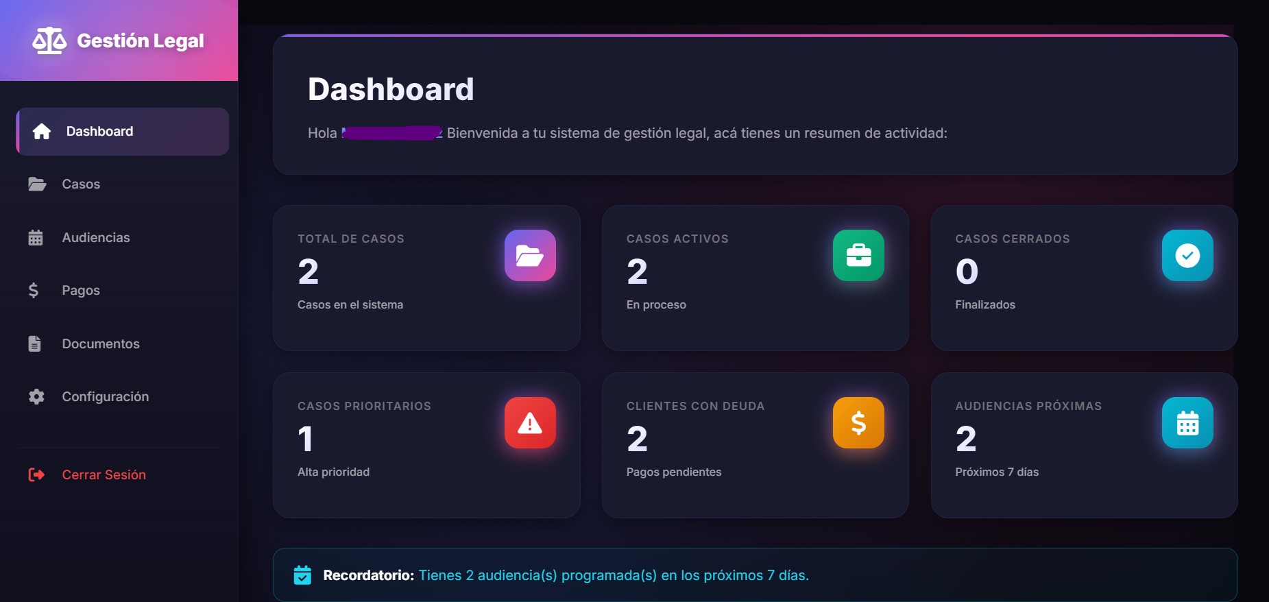 Captura del proyecto SLegal
